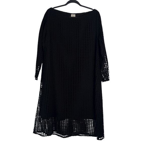 Megan Huntz Atlanta Black Windowpane 3/4 Sleeve Midi Dress Medium M Sheer USA - Picture 1 of 14